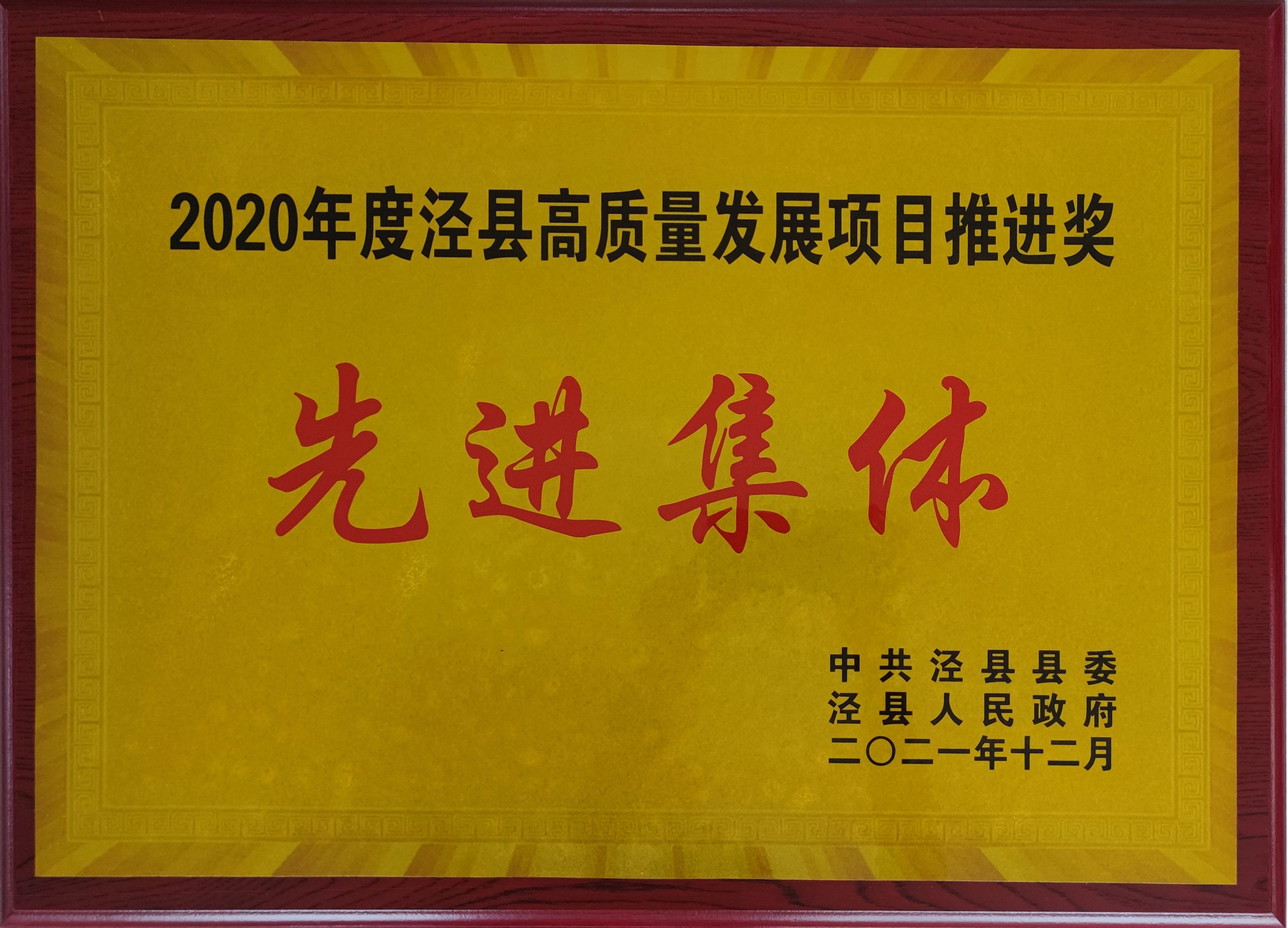 2020年度泾县高质量发展项目推进奖先进集体
